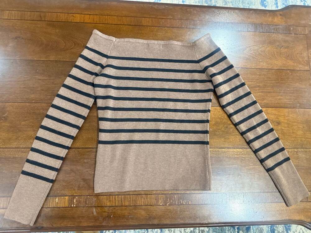 Blu Pepper Off Shoulder Striped Knit Sweater Y2K Beige Brown Black Large - Picture 4 of 8